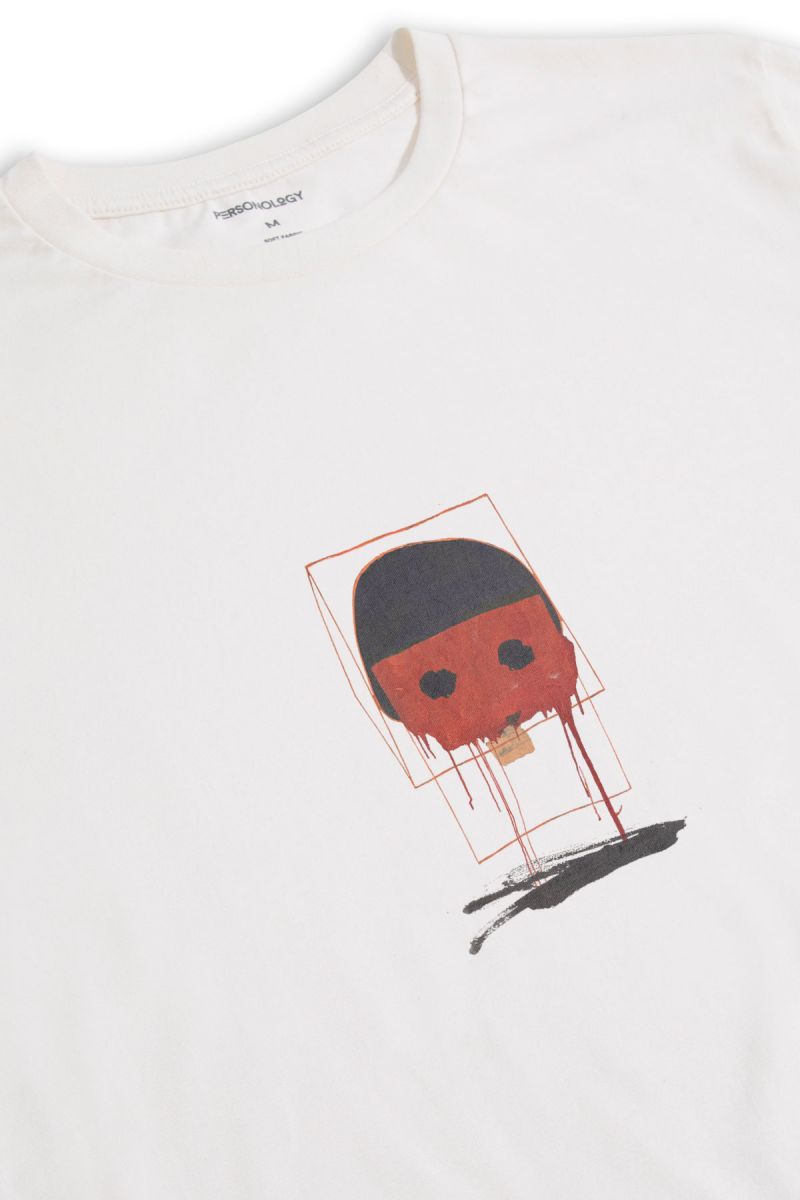 Off White Soft Fabric Abstract Design Short Sleeve Tee