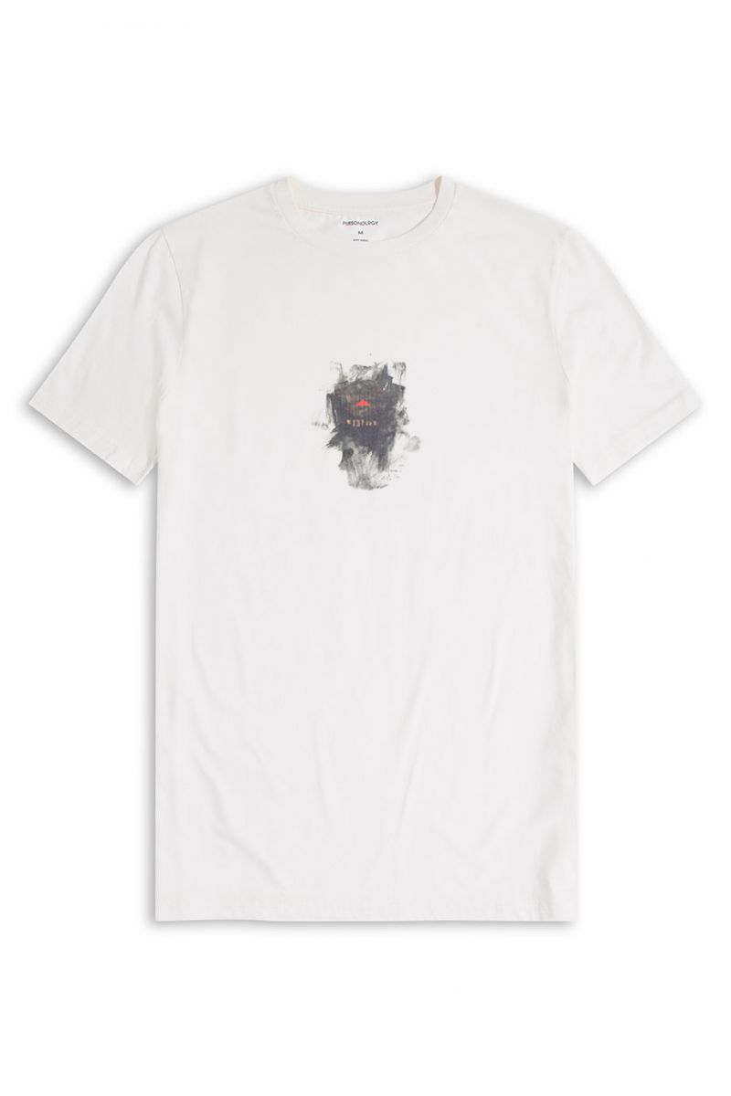 Off White Soft Fabric Abstract Design Short Sleeve Tee