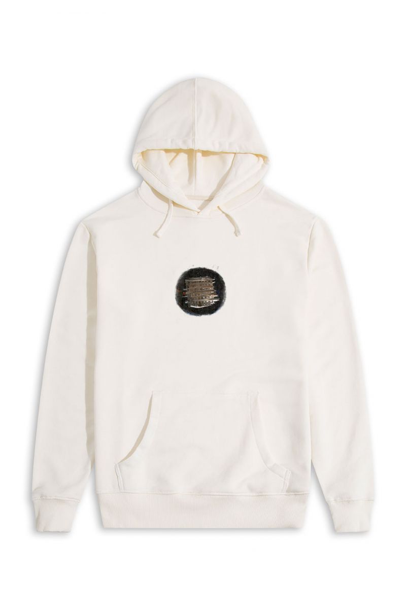 Ecru Premium Cotton Abstract Design Pullover Hoodie