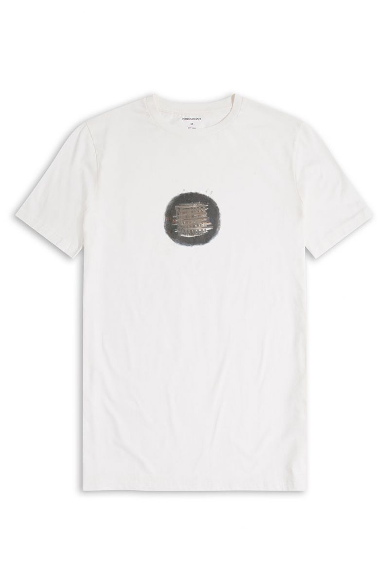 Off White Soft Fabric Abstract Design Short Sleeve Tee