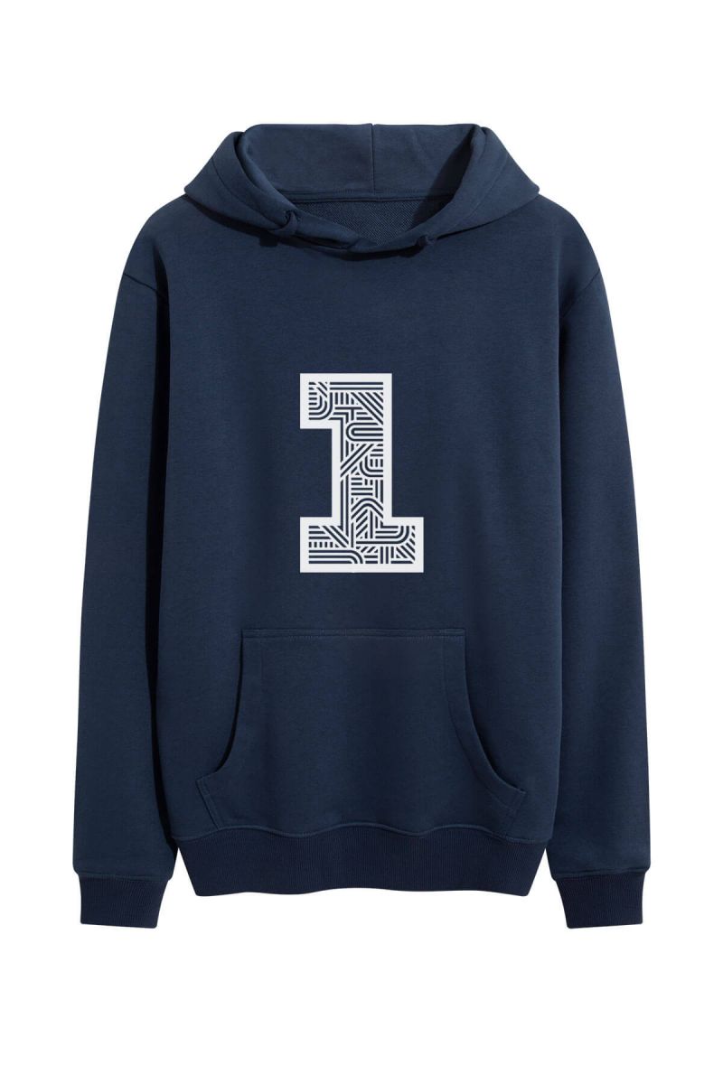 Navy Premium Cotton Number One Design Pullover Hoodie