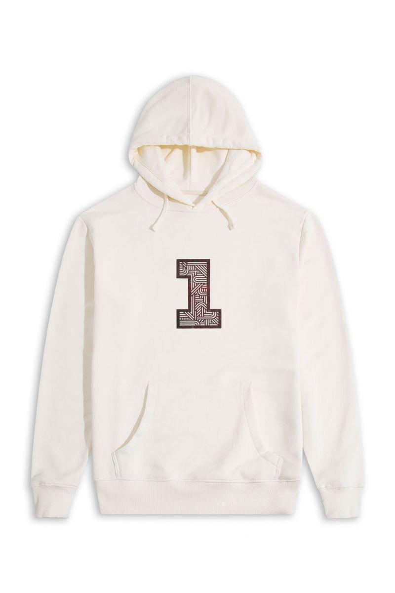 Ecru Premium Cotton Number One Design Pullover Hoodie