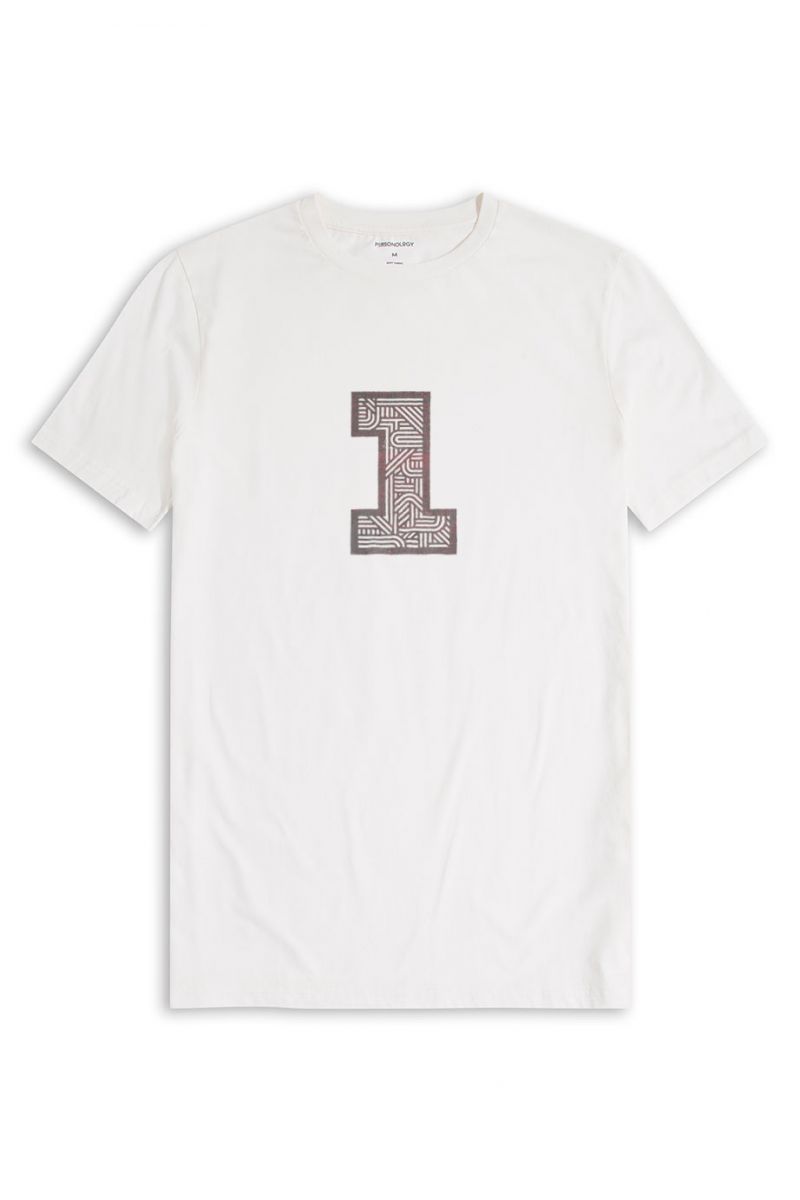 Off White Soft Fabric Number One Design Short Sleeve Tee