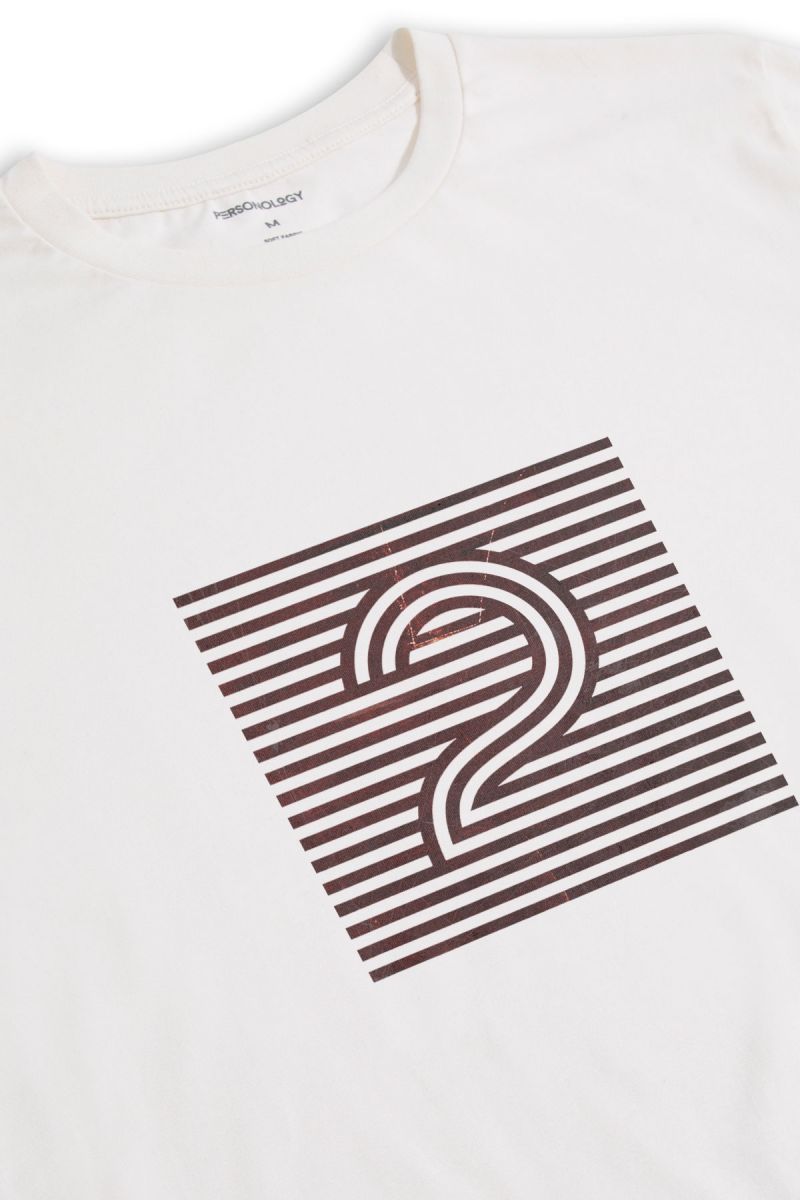 Off White Soft Fabric Abstract Design Short Sleeve Tee