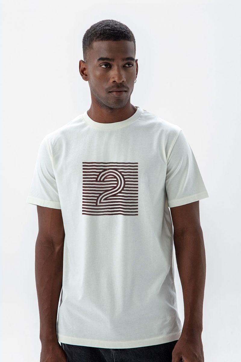 Off White Soft Fabric Abstract Design Short Sleeve Tee