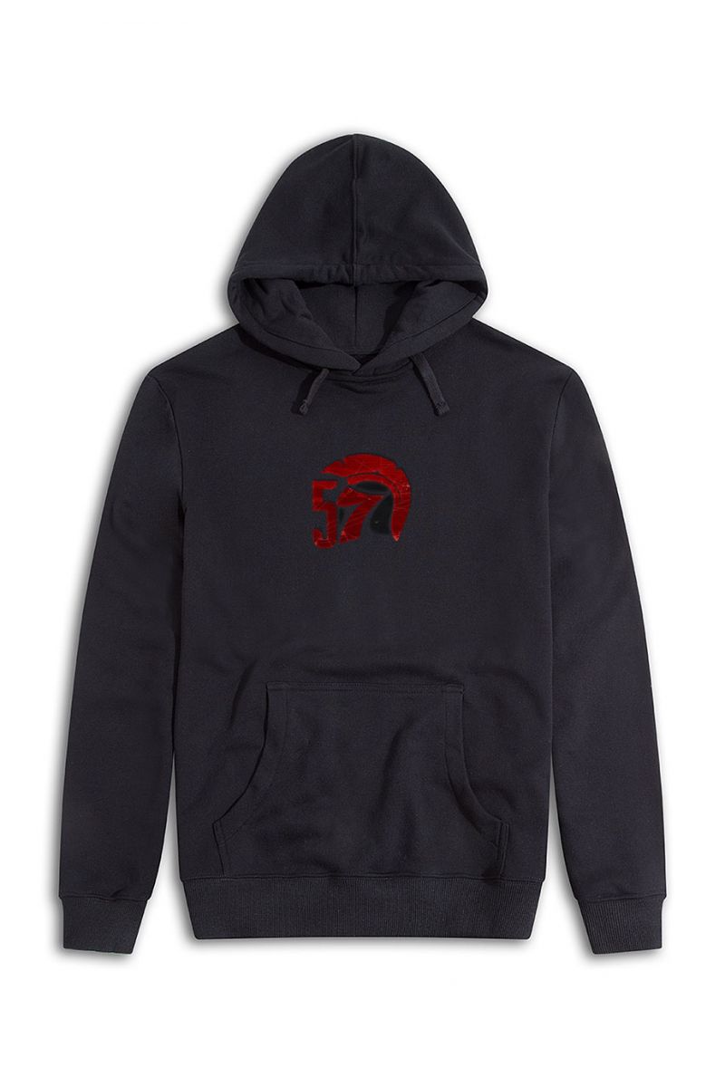 Black Premium Cotton 57 Sparta Design Pullover Hoodie
