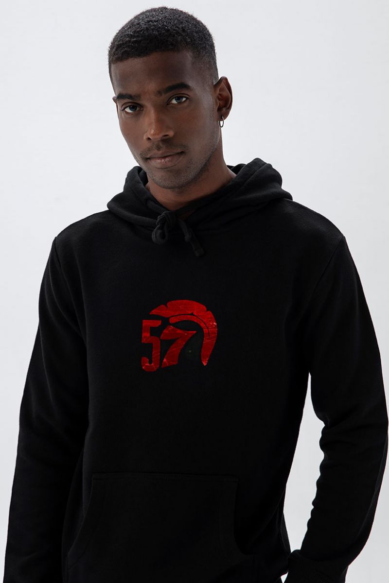 Black Premium Cotton 57 Sparta Design Pullover Hoodie