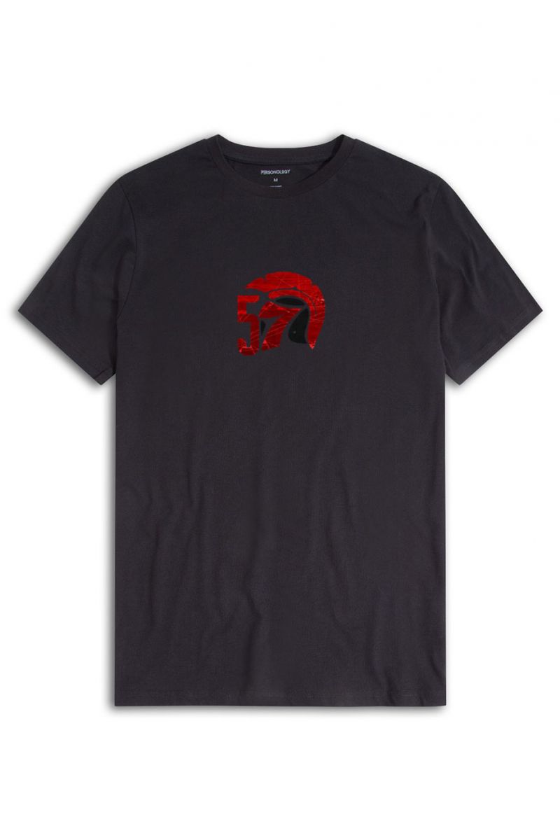 Black Soft Fabric 57 Sparta Design Short Sleeve Tee