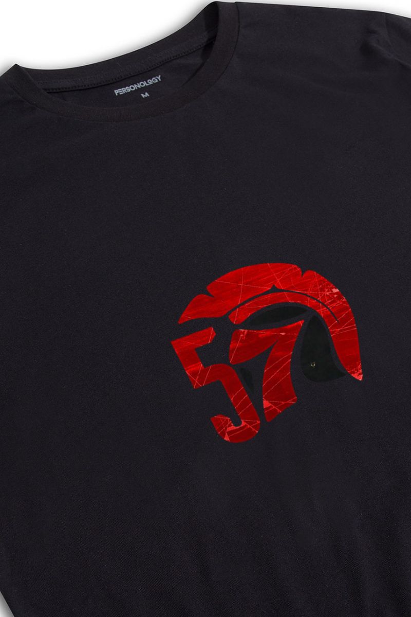 Black Soft Fabric 57 Sparta Design Short Sleeve Tee
