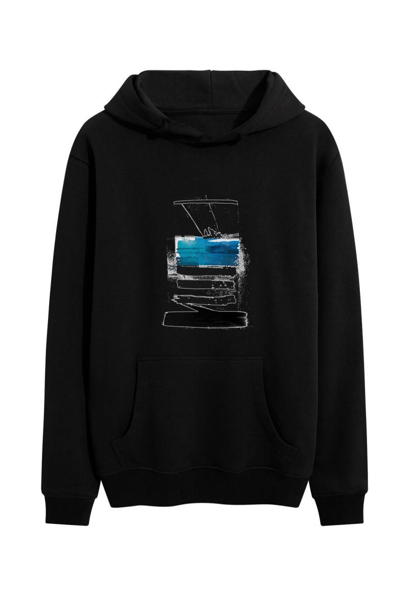 Black Premium Cotton Abstract Design Pullover Hoodie