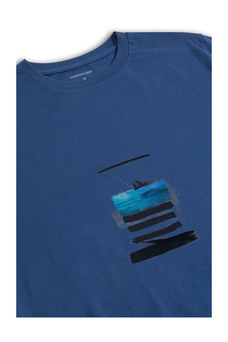 Navy Soft Fabric Abstract Design Short Sleeve Tee