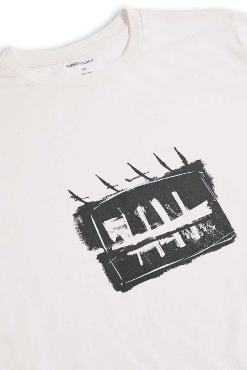 Off White Soft Fabric Abstract Design Short Sleeve Tee