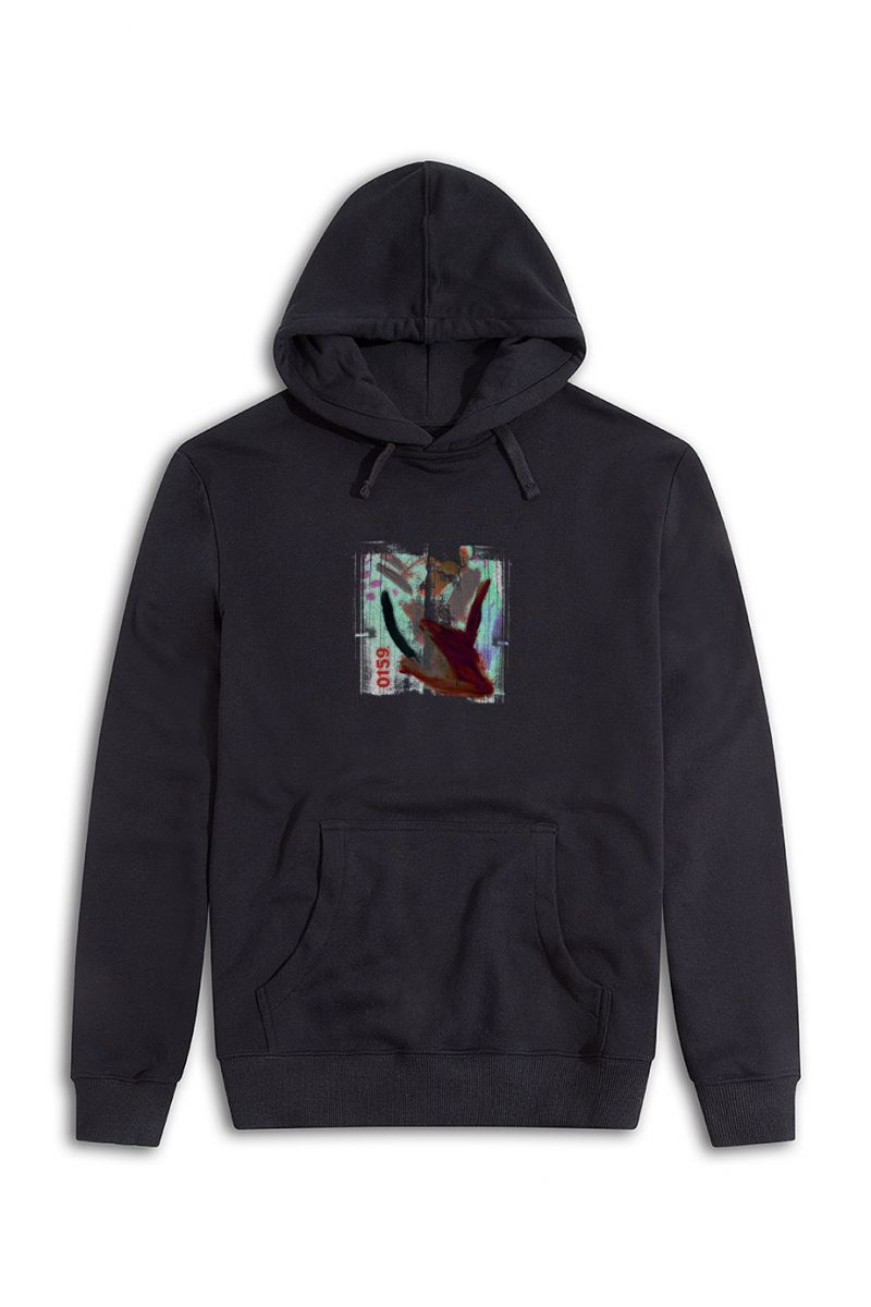 Black Premium Cotton Abstract Design Pullover Hoodie
