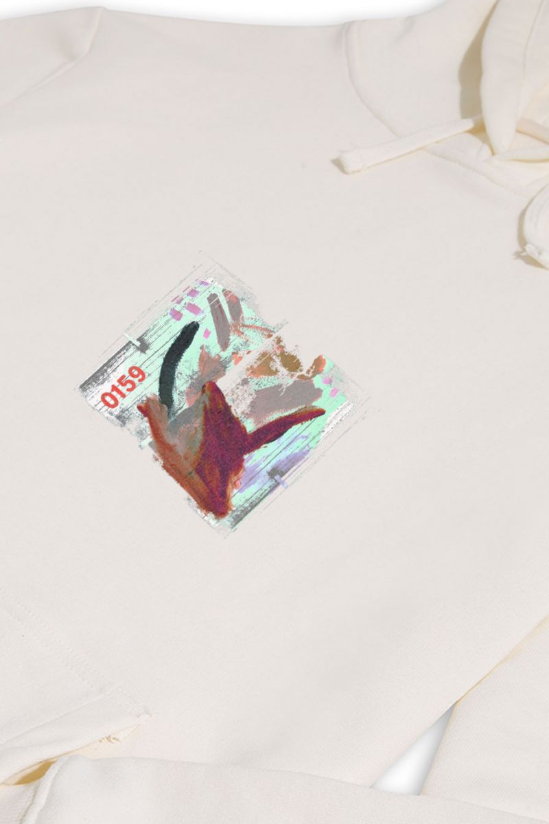 Ecru Premium Cotton Abstract Design Pullover Hoodie