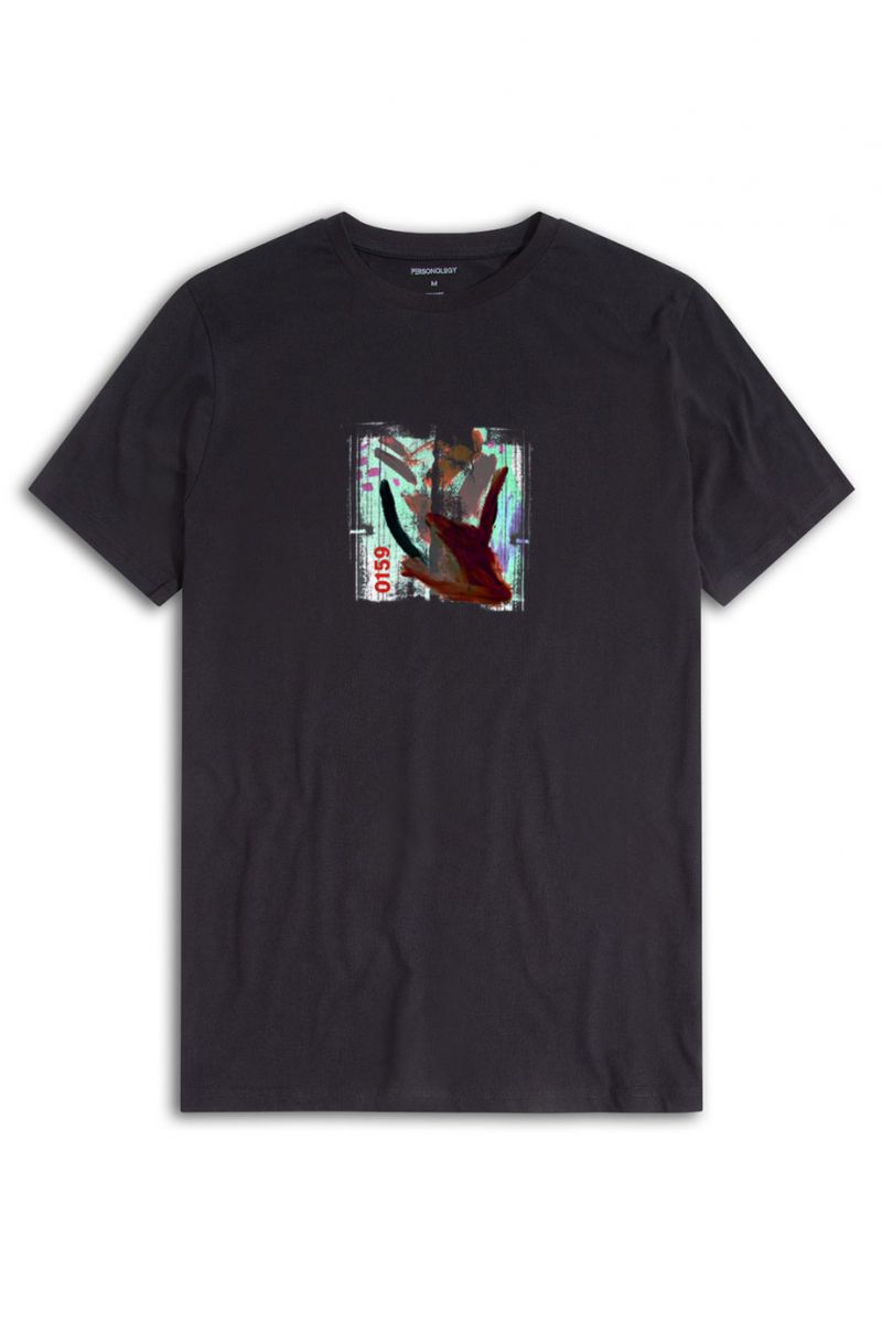 Black Soft Fabric Abstract Design Short Sleeve Tee