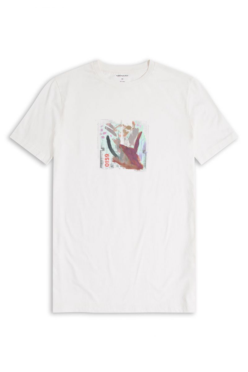 Off White Soft Fabric Abstract Design Short Sleeve Tee