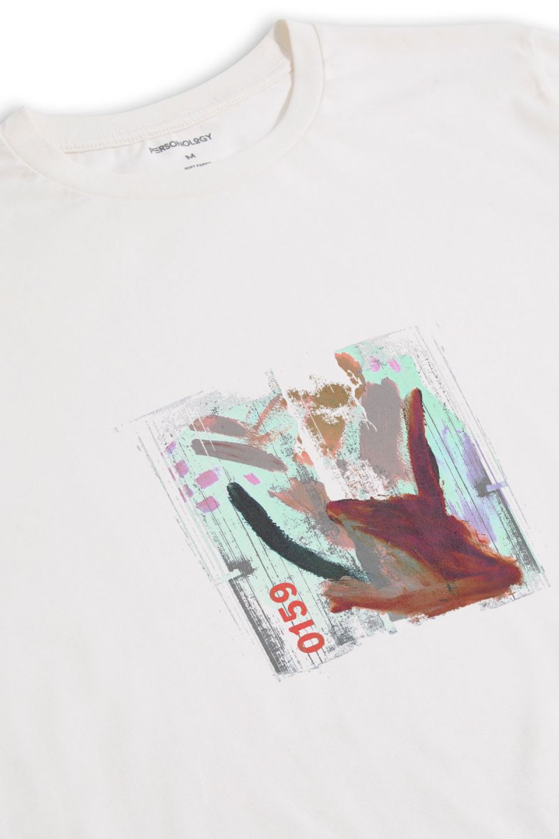 Off White Soft Fabric Abstract Design Short Sleeve Tee
