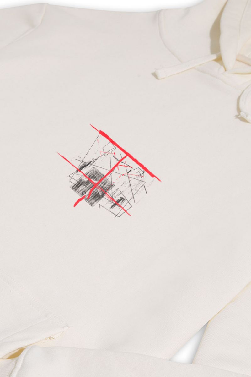 Ecru Premium Cotton Abstract Design Pullover Hoodie