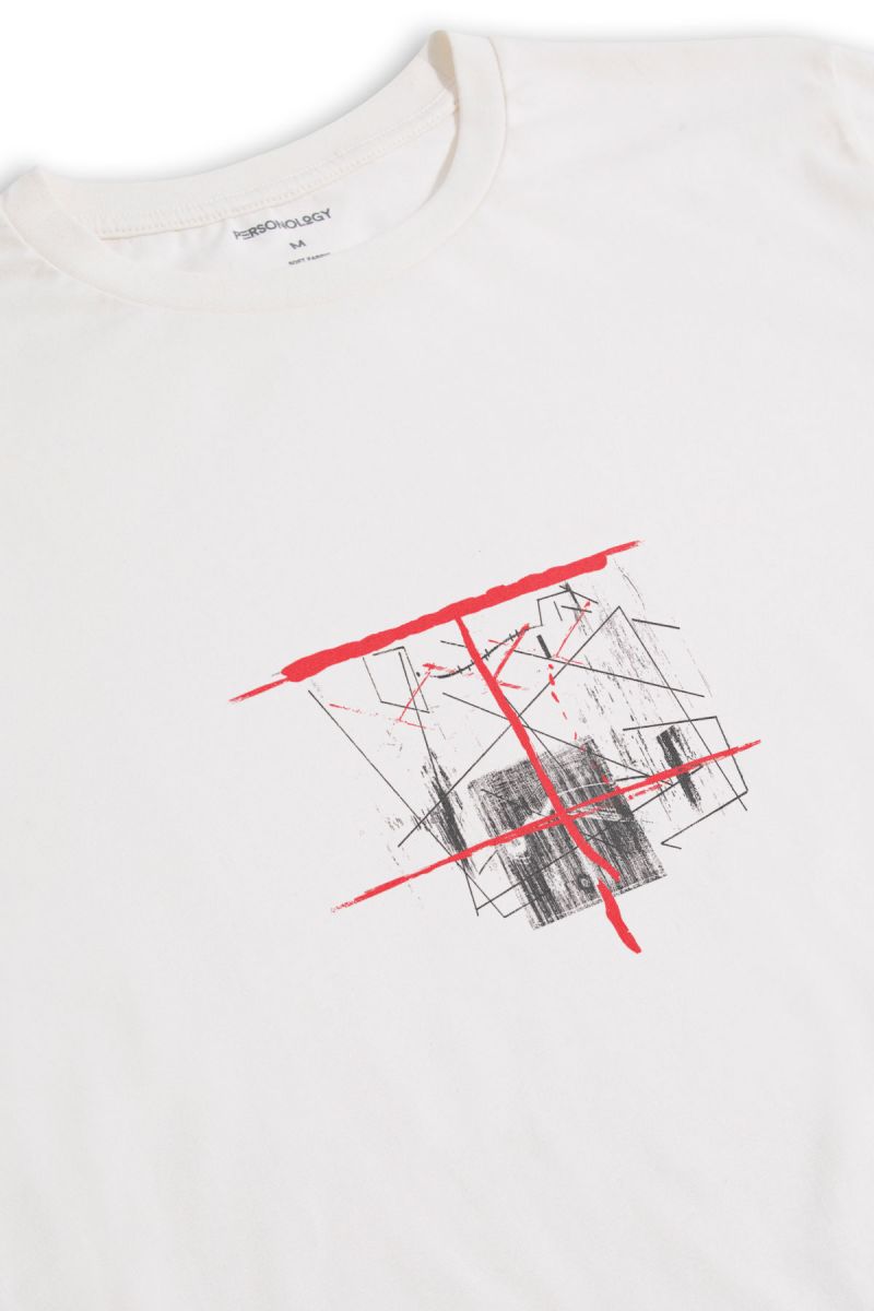 Off White Soft Fabric Abstract Design Short Sleeve Tee