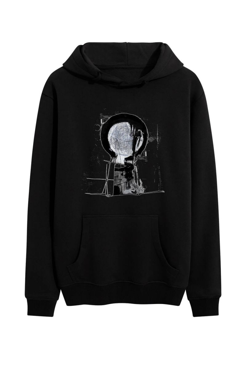 Black Premium Cotton Abstract Design Pullover Hoodie