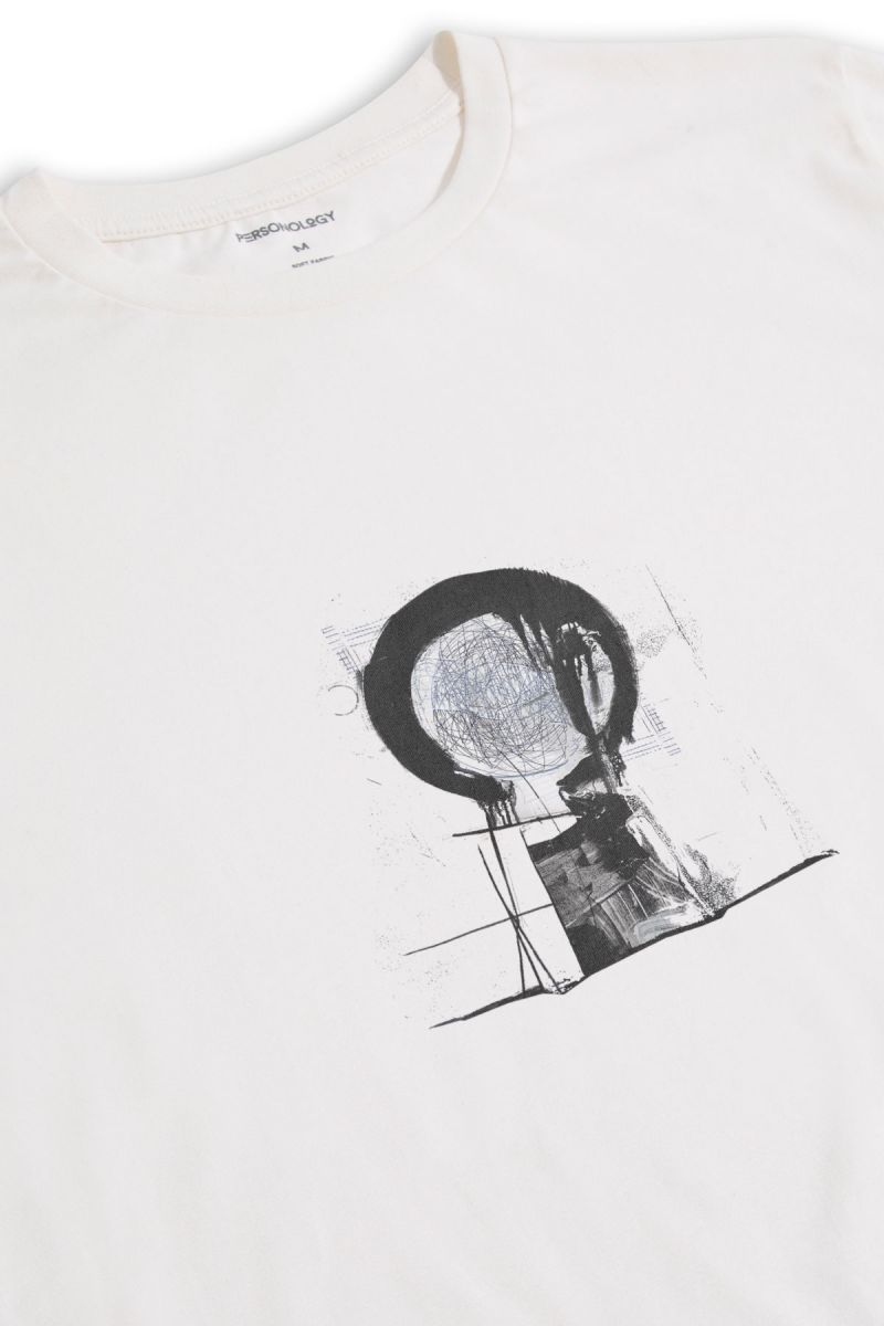 Off White Soft Fabric Abstract Design Short Sleeve Tee