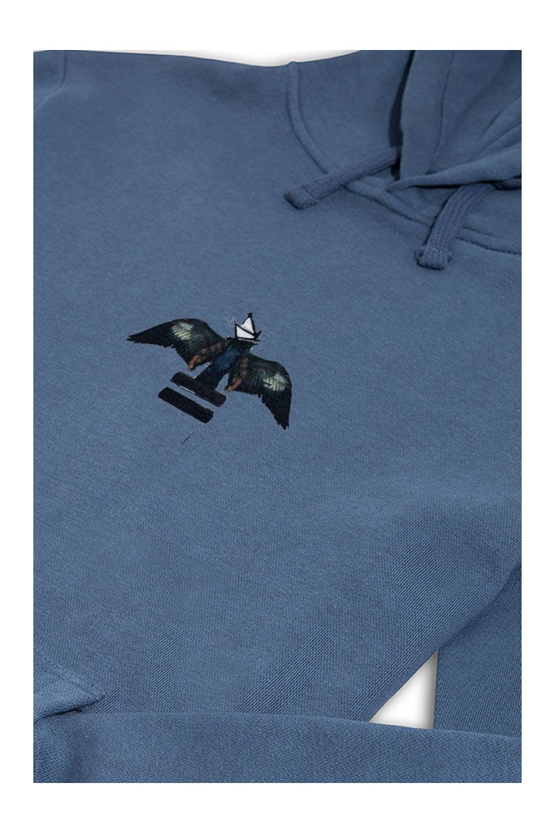 Navy Premium Cotton Black Bird Design Pullover Hoodie