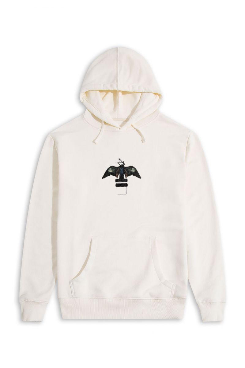 Ecru Premium Cotton Black Bird Design Pullover Hoodie