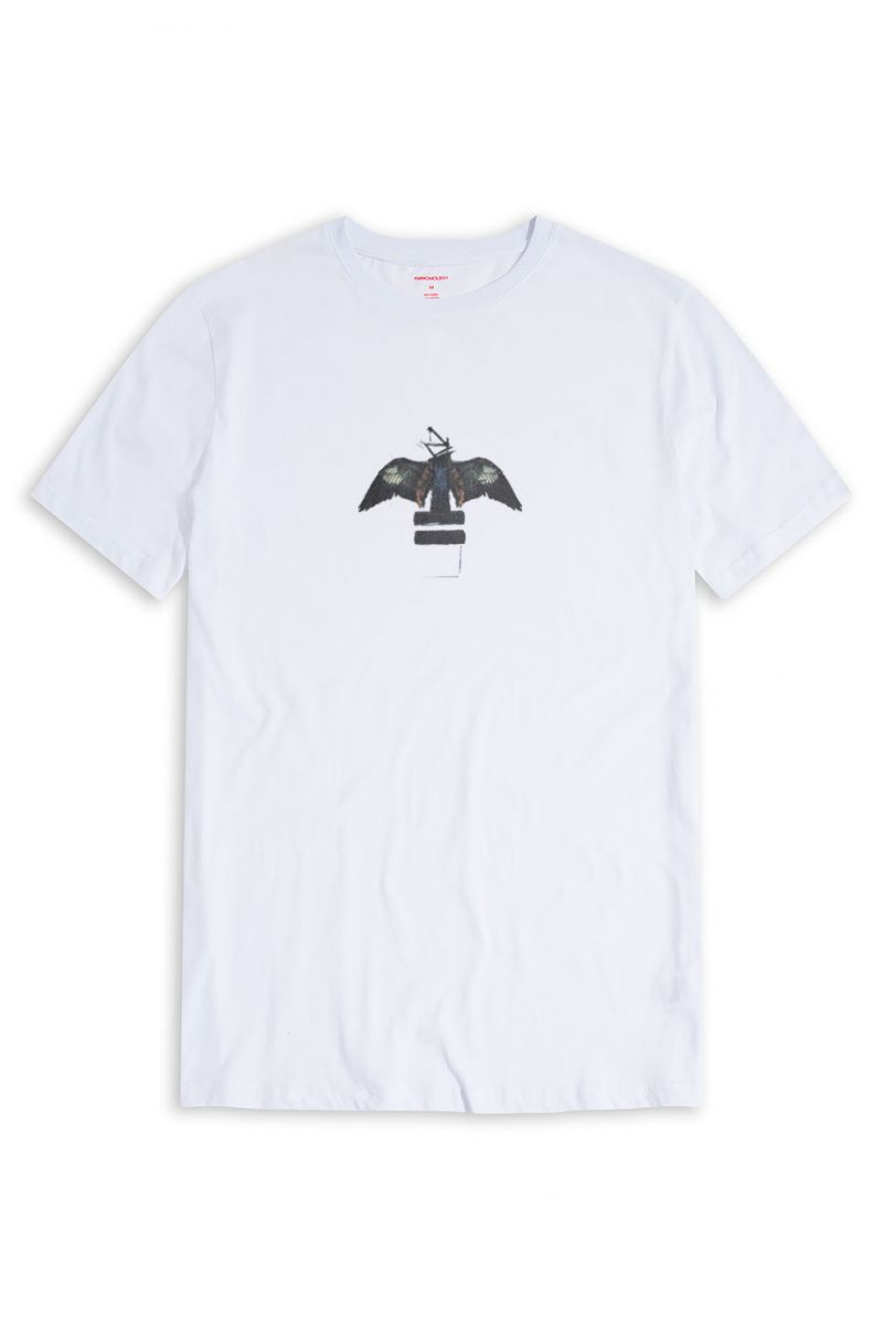 White Soft Fabric Black Bird Design Short Sleeve Tee