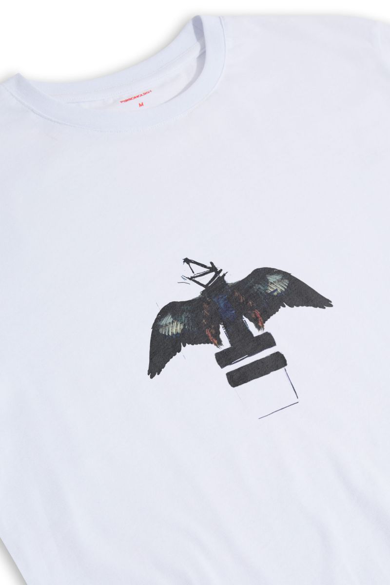 White Soft Fabric Black Bird Design Short Sleeve Tee