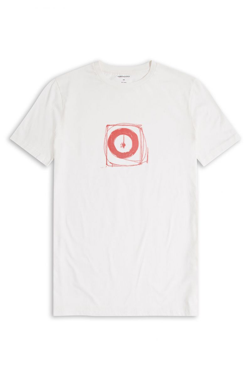 Off White Soft Fabric Abstract Design Short Sleeve Tee