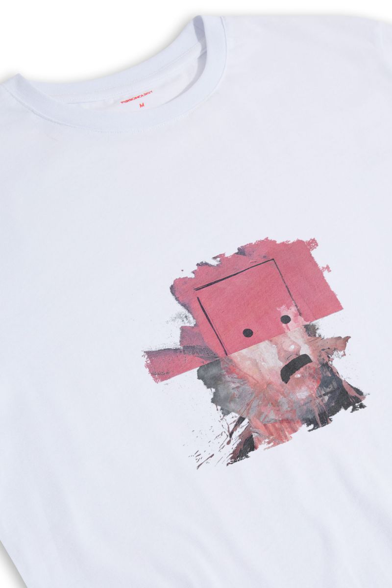White Soft Fabric Abstract Design Short Sleeve Tee