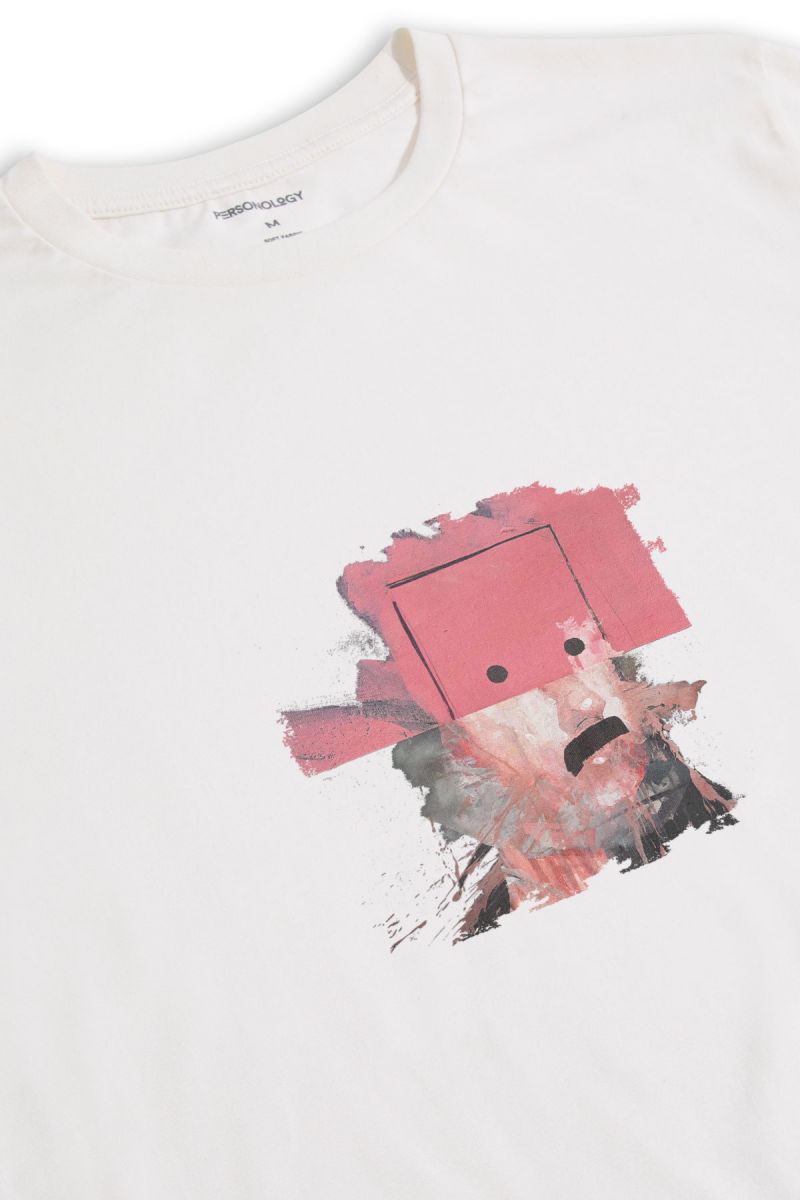 Off White Soft Fabric Abstract Design Short Sleeve Tee