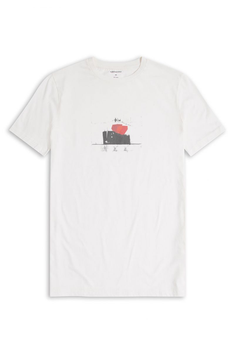 Off White Soft Fabric Abstract Design Short Sleeve Tee