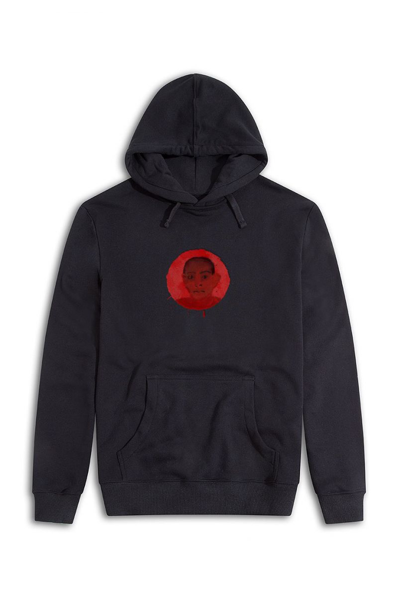 Black Premium Cotton Red Face Design Pullover Hoodie