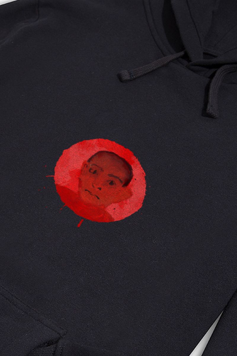 Black Premium Cotton Red Face Design Pullover Hoodie