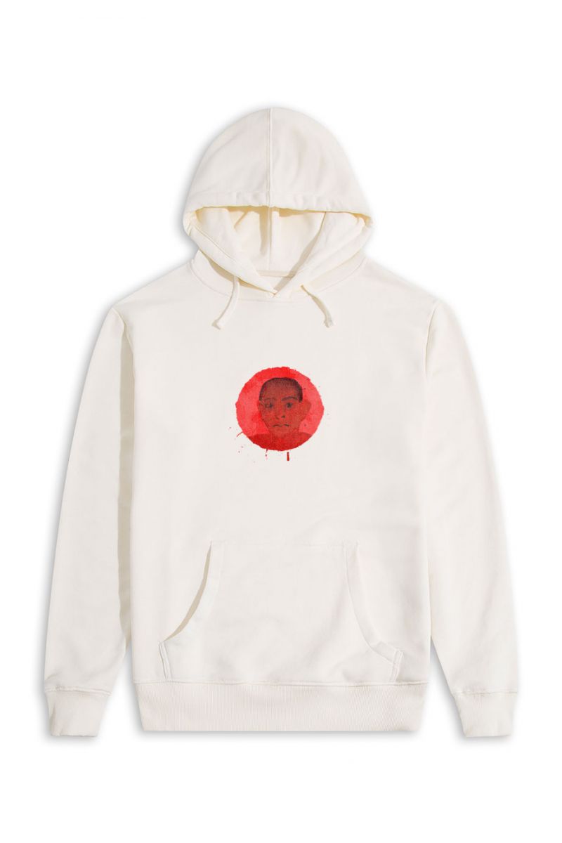 Ecru Premium Cotton Red Face Design Pullover Hoodie