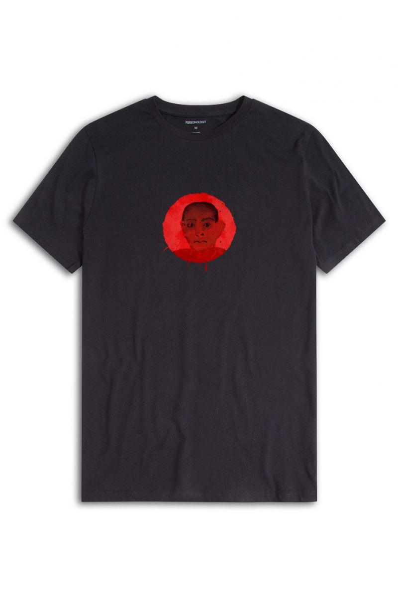 Black Soft Fabric Red Face Design Short Sleeve Tee