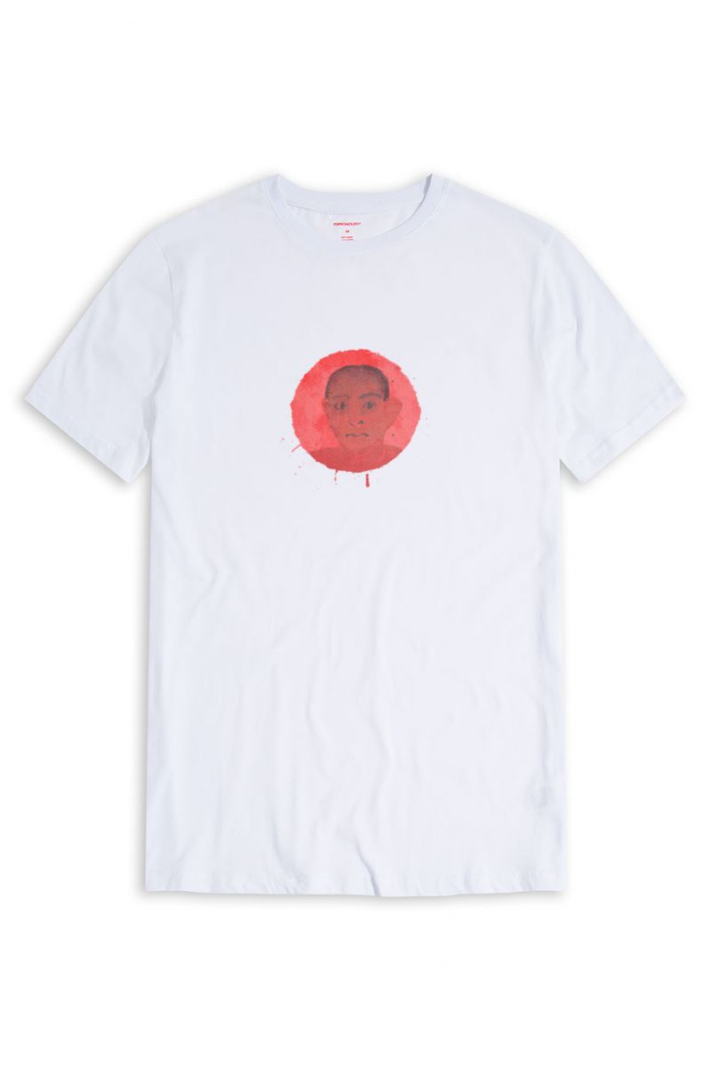 White Soft Fabric Red Face Design Short Sleeve Tee