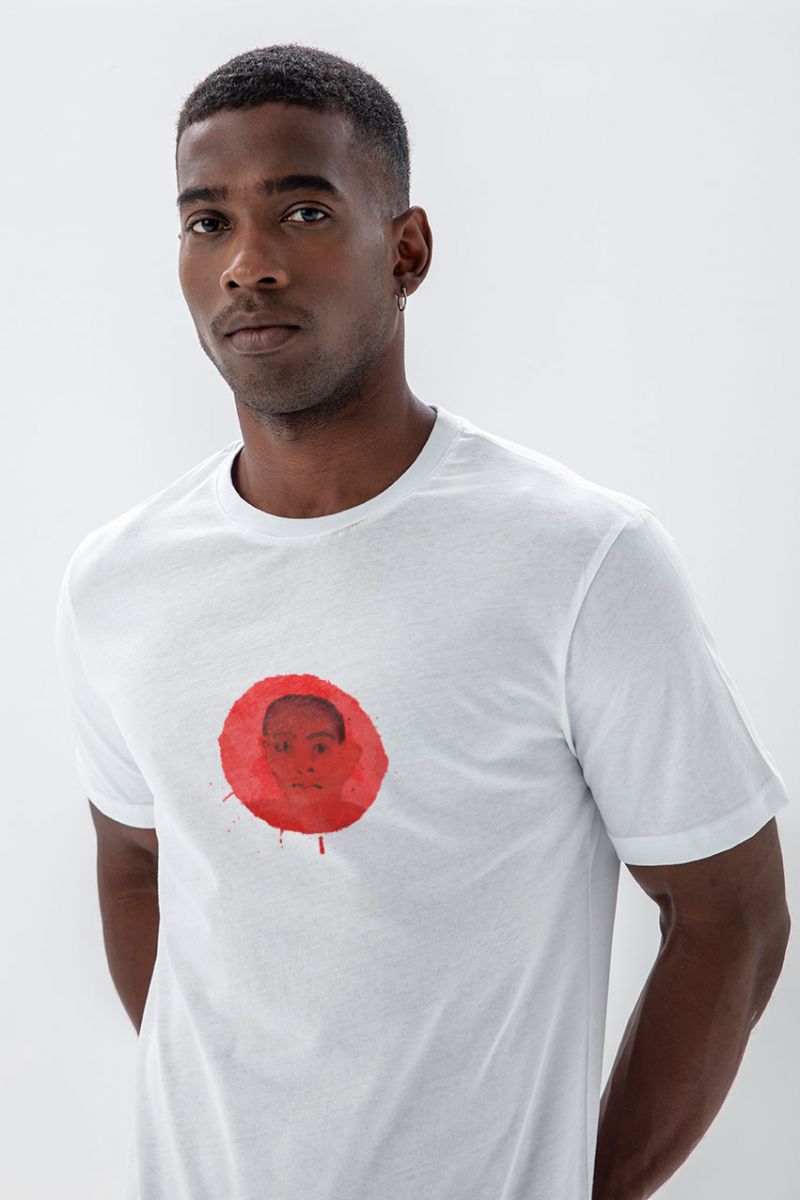 White Soft Fabric Red Face Design Short Sleeve Tee