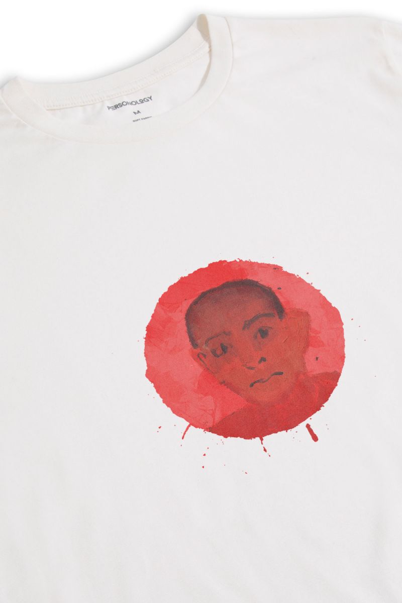 Off White Soft Fabric Red Face Design Short Sleeve Tee