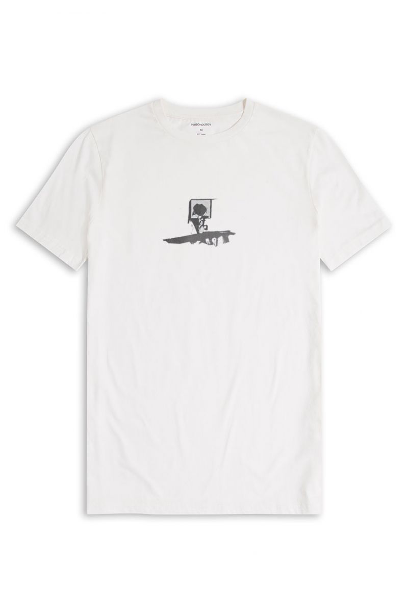 Off White Soft Fabric Abstract Design Short Sleeve Tee