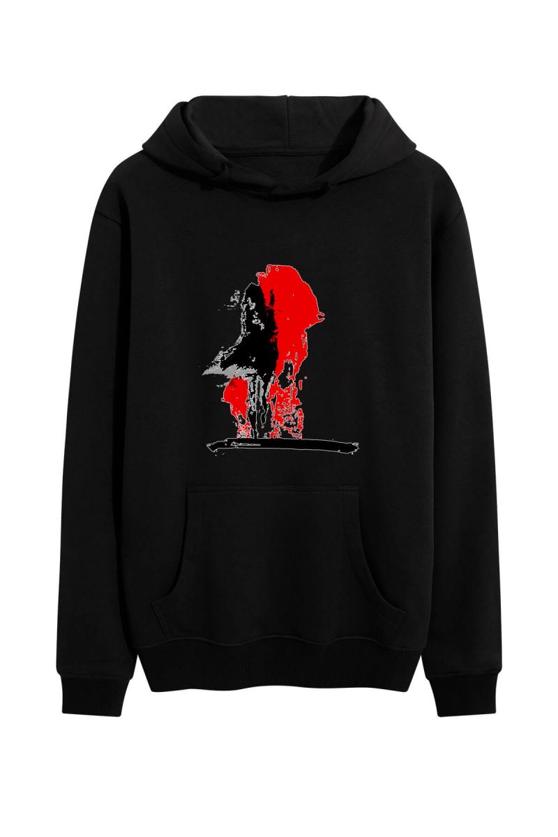 Black Premium Cotton Abstract Design Pullover Hoodie