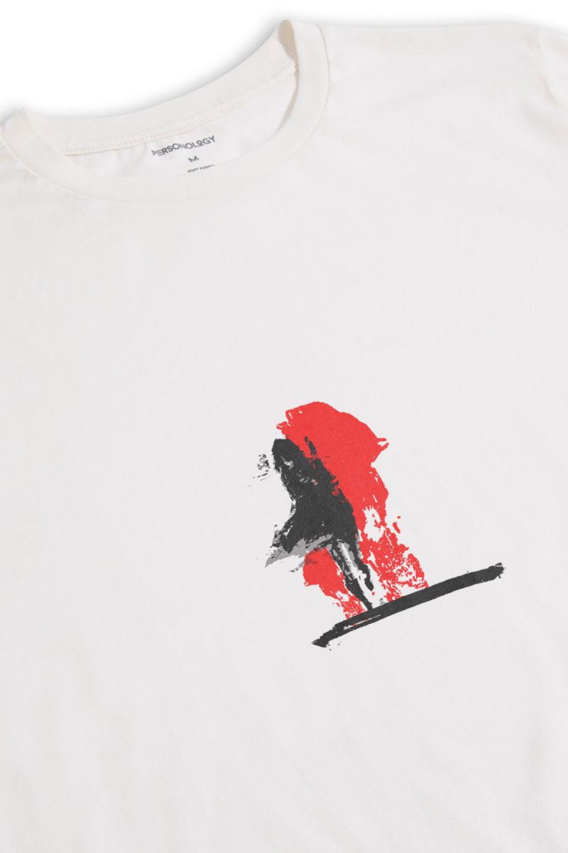 Off White Soft Fabric Abstract Design Short Sleeve Tee