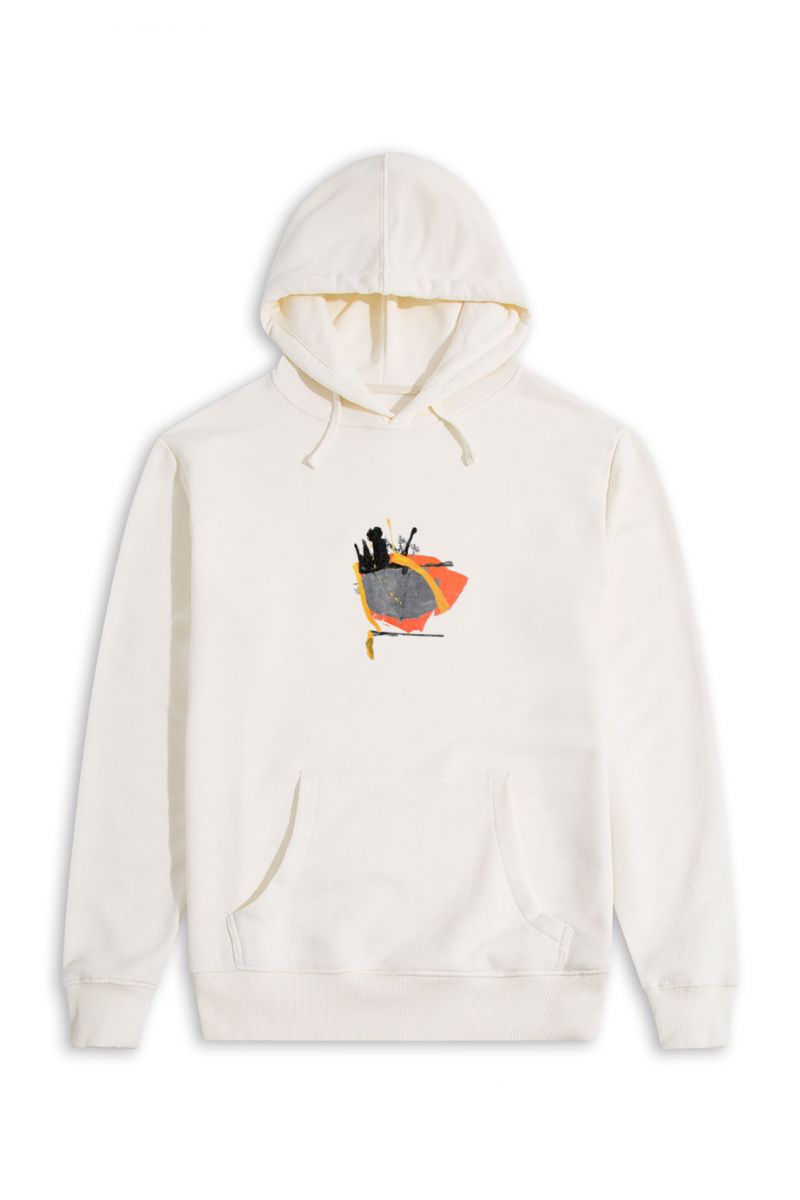 Ecru Premium Cotton Abstract Design Pullover Hoodie