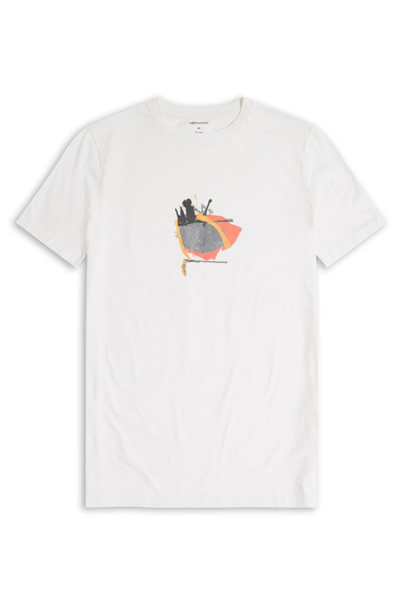 Off White Soft Fabric Abstract Design Short Sleeve Tee