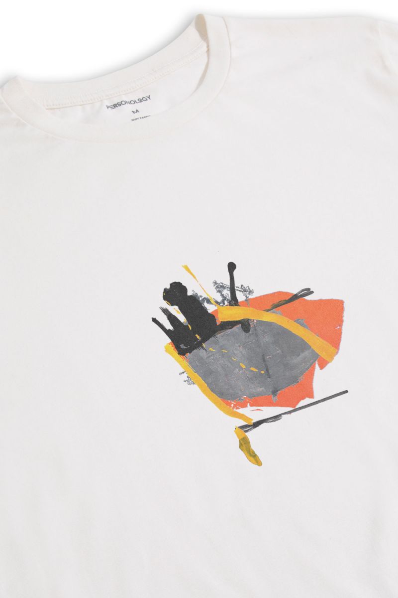 Off White Soft Fabric Abstract Design Short Sleeve Tee