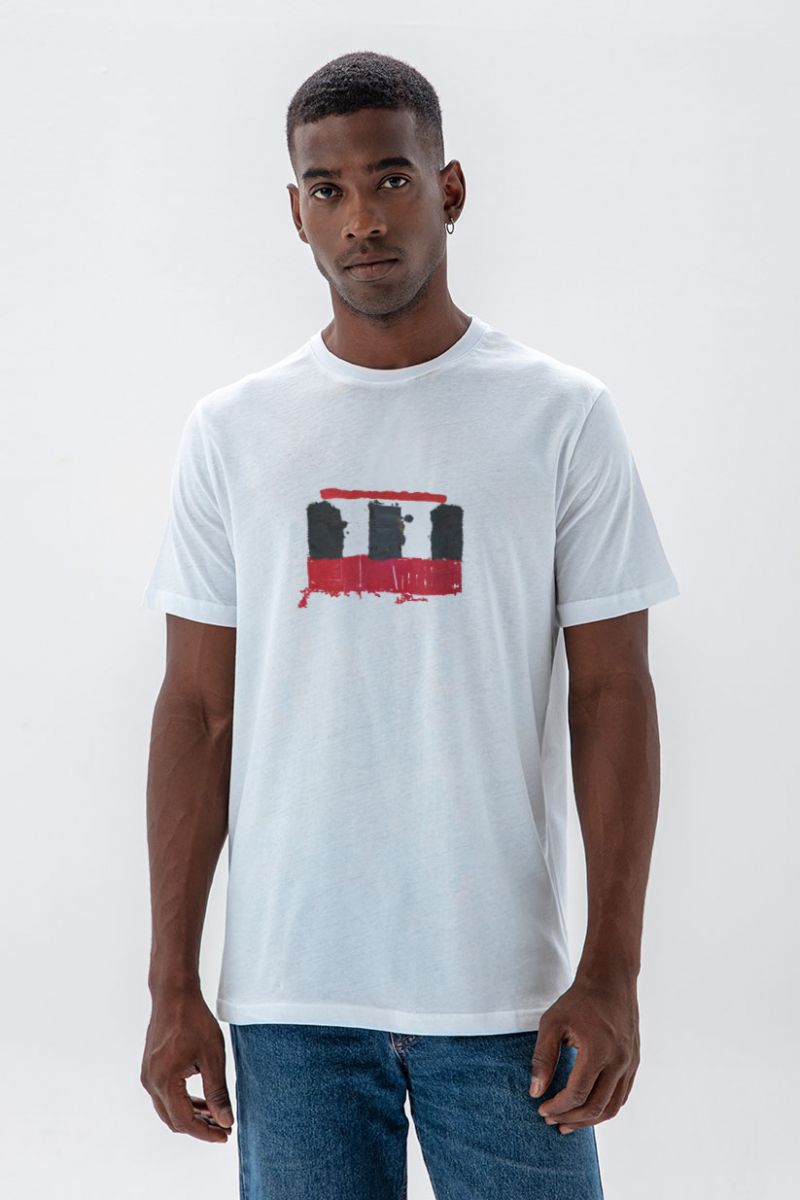 White Soft Fabric Abstract Design Short Sleeve Tee