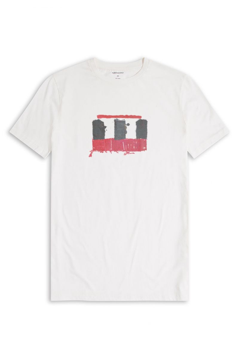 Off White Soft Fabric Abstract Design Short Sleeve Tee