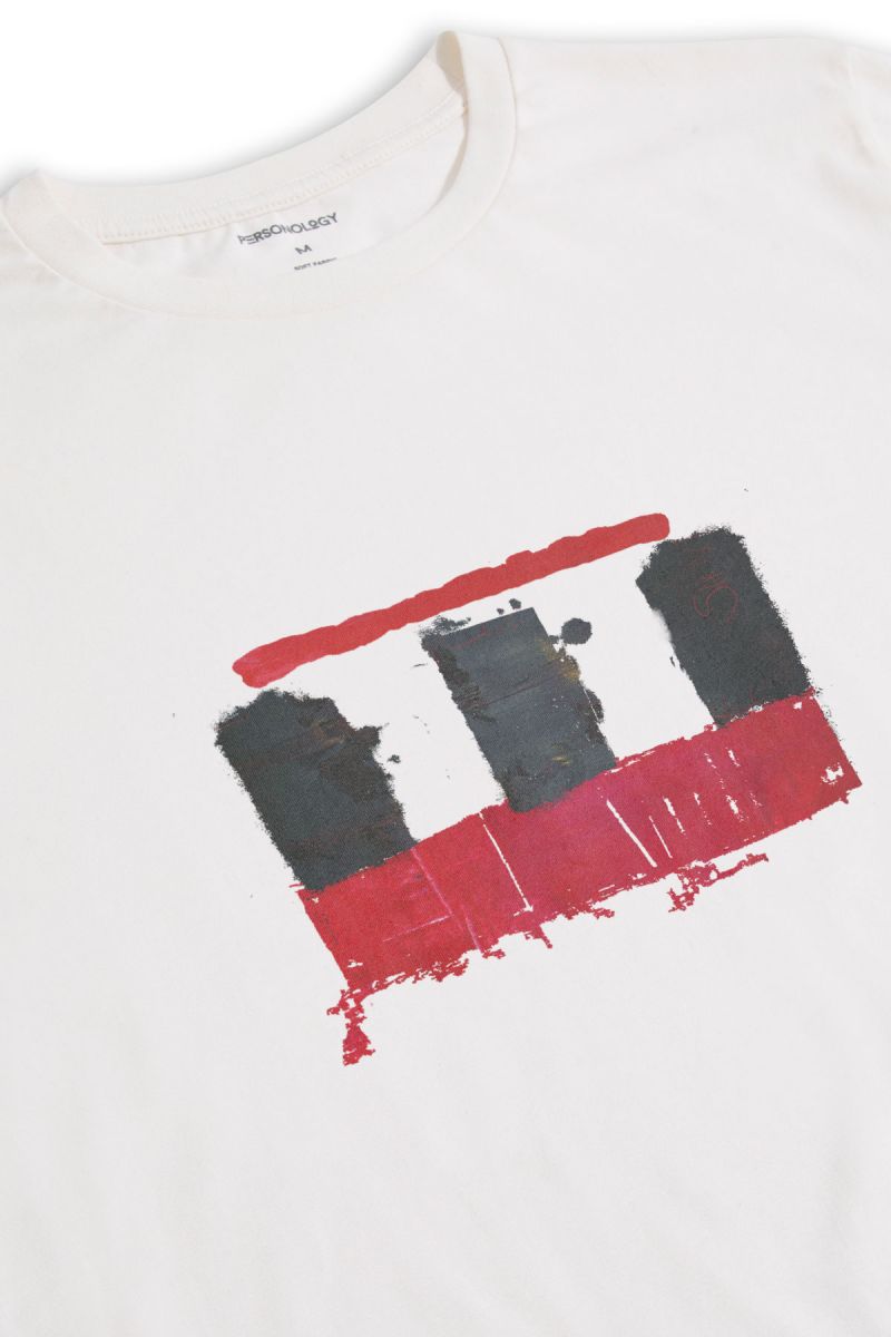 Off White Soft Fabric Abstract Design Short Sleeve Tee