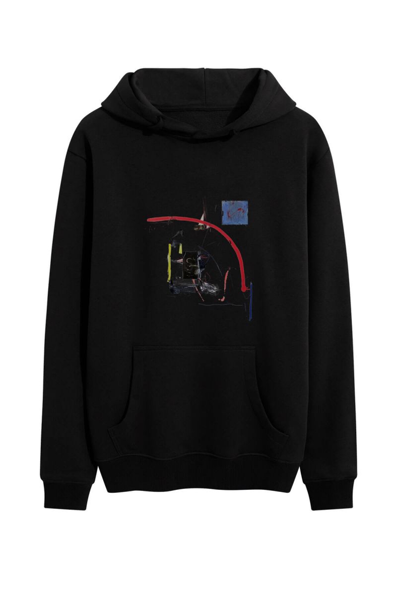 Black Premium Cotton Abstract Design Pullover Hoodie